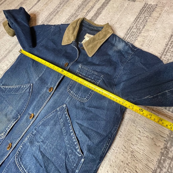 Vintage LL Bean Women LARGE Denim Chore Coat Corduroy Collar Plaid Flannel Lined - Picture 16 of 16